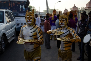 Tigers in the procession enthralled the little ones