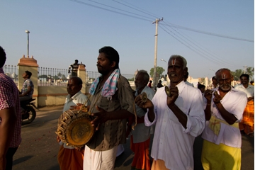 Village temple bhajan groups in the procession